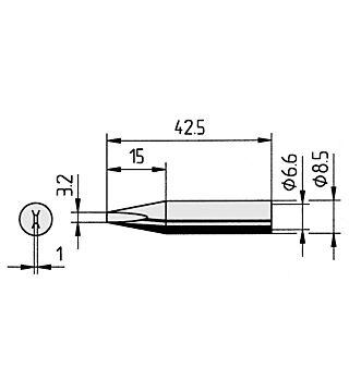Soldering tip straight, chisel-shaped, 3.2 mm, 0842EDLF