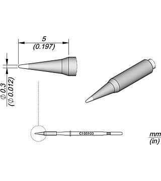 punta di saldatura conica, D: 0,3 mm, dritta, rotonda