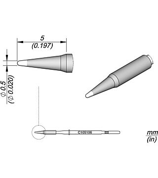 Soldering tip conical, D: 0.5 mm, straight, round, C105106