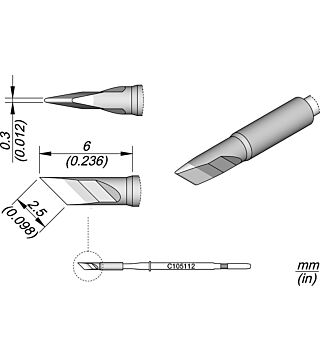 Knife-shaped soldering tip, 2.5 x 0.3 mm, C105112