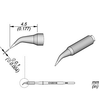 Soldering tip conical bent, D: 0.1 mm, C105118