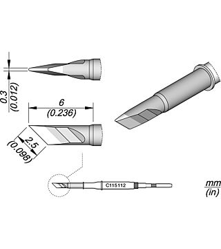 Knife-shaped soldering tip, 2.5 x 0.3 mm, C115112