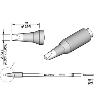 Chisel shaped soldering tip, 2.2 x 1 mm, C245907