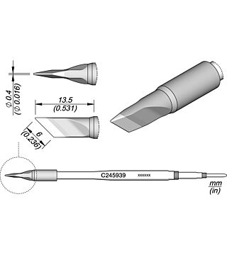 Knife-shaped soldering tip, 6 x 0.4 mm, C245939