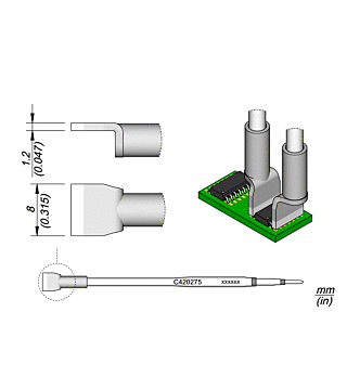 Blade-shaped soldering tip, 8 mm, C420, C420275