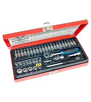 Socket wrench set, 1/4" drive, metric, 39 pieces
