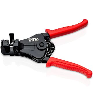 Stripping pliers with shaped knives, painted black, with plastic handles, 180 mm, sales packaging