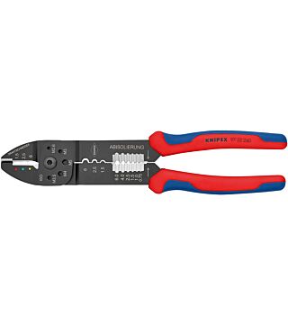 Crimping pliers, painted black, with multi-component sleeves, 240 mm