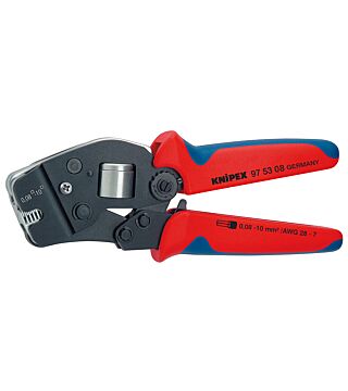 Self-adjusting crimping pliers for end sleeves (ferrules) with front entry, black oxide finish, 190 mm