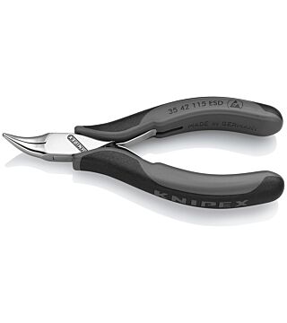 ESD electronics gripping pliers, angled flat-round jaws, multi-component covers, 115 mm