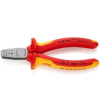 Crimping pliers for wire end ferrules, insulated, VDE tested, 0.25 - 2.5 mm², 145 mm