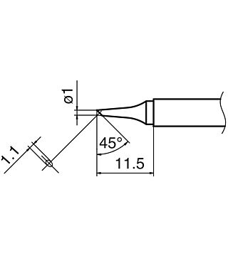 Grot lutowniczy seria T17 1 x 1,1 mm, ścięty pod kątem 45°