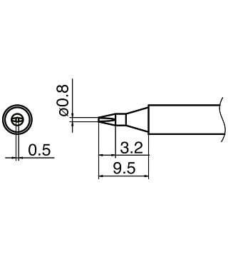 Panne à souder de la série T17, en forme de burin, 0,8 x 0,5 mm