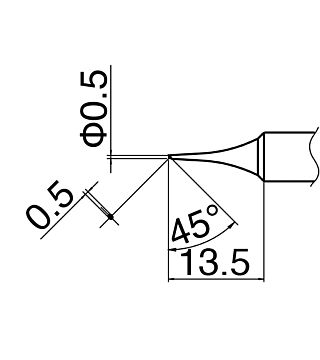 Grot lutowniczy seria T18, śr.: 0,5 mm, wygięty pod kątem 45°