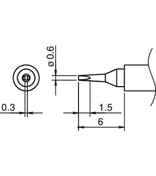 Punta di saldatura serie T30, a forma di scalpello 0,6 x 0,3 mm