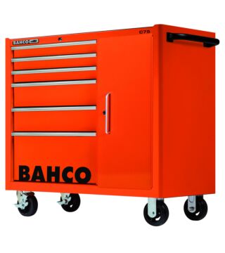 Workshop trolley C75 40" of the Classic series with 6 drawers and side cabinet, orange, 986 mm × 501 mm × 1100 mm