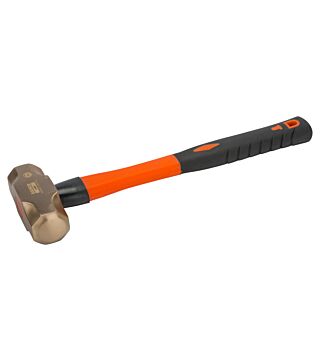 Sledgehammer with beryllium copper head and fiberglass handle, spark-free
