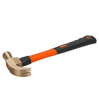 Claw hammer with copper beryllium head and fiberglass handle, spark-free
