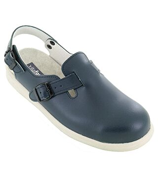 ESD safety clogs with white sole, full cowhide, blue/white, size 41