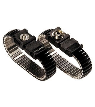 ESD bracelet, metal links, black, 3 mm snap fastener