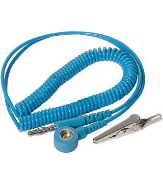 ESD spiral cable, 1 MOhm, 2.4 m, 7 mm press stud banana plug