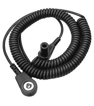 ESD spiral cable, 1 MOhm, black, 2,4 m, 3 mm push button