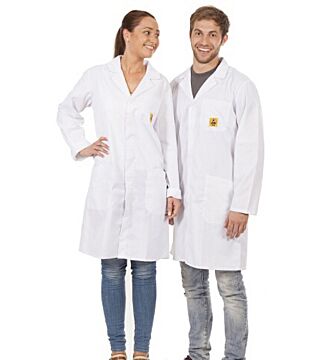 ESD work coat unisex white, 3/4 length