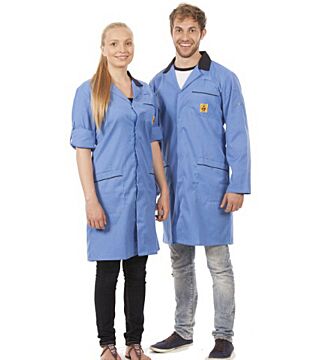 ESD work coat, unisex, blue/dark blue, 3/4 length