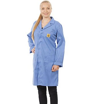 ESD work coat, unisex, blue, 3/4 length
