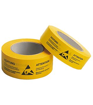 Paper tape, yellow, 50 mm x 66 m roll, German/English