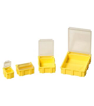 SMD-Klappbox, gelb mit transparentem, metallisiertem Deckel, 16x12x15 mm