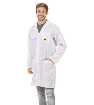 ESD work coat, unisex, white, 3/4 length