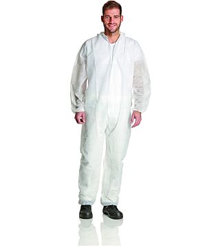 PP overall, 50g/qm, with hood, breathable, white