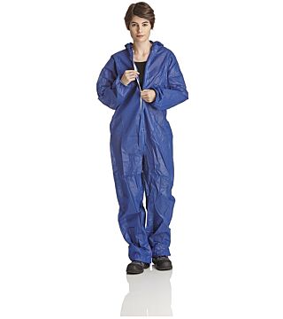 PP overall, 40g/qm, with hood, breathable, blue