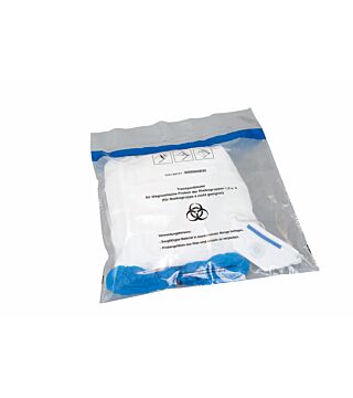 Disposal bag for biological materials, Cat B, 496x460, self-adhesive sealable, grip zone 