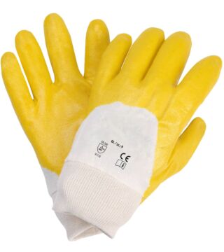Nitril Handschuh, mit Strickbund, gelb, teilbesch., EN 388