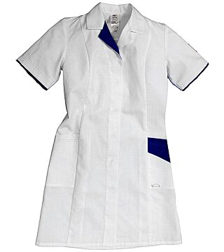ESD work coat NAPTEX, women, short-sleeved, 175 g/m², white/blue, size XXL