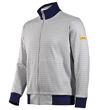 ESD sweat jacket with zip, grey/dark blue, 300 g/m²