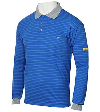 ESD-Poloshirt CONDUCTEX Herren, langarm, blau/grau, Brusttasche