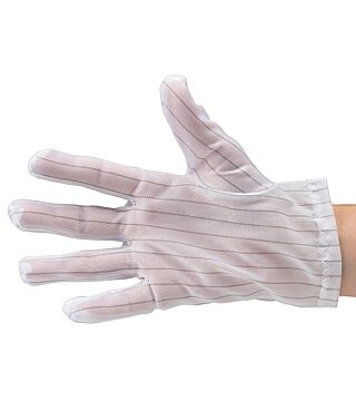 ESD glove polyester, lint-free, cleanroom compatible, white, without coating