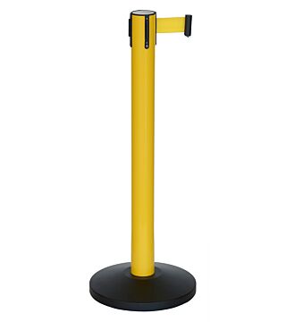 Belt barrier post with 5 m of "ESD PROTECTED AREA" webbing, yellow, 96 cm