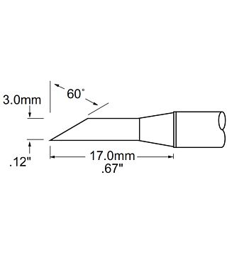 Soldering tip PHT series, hoof-shaped 60°, 3 x 17 mm