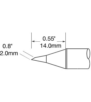 Soldering tip SxV series, hoof-shaped beveled, 2 x 14 mm
