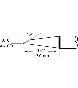 Soldering tip SxV series, hoof-shaped 45°, 2.5 x 13 mm