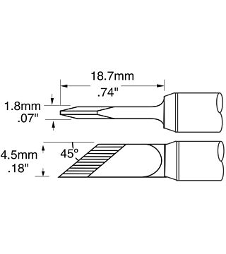 Soldering tip SxV series, knife-shaped 45°, 4.5 x 18.7 mm