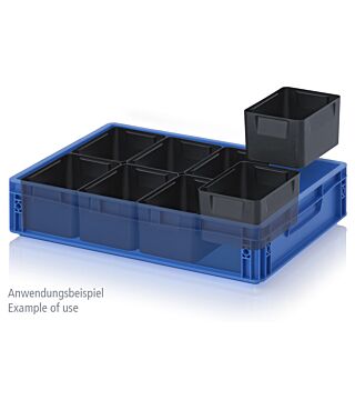 ESD insert box, 8-part pitch, for ESD Euro container 60 x 40 cm, 183 x 141 x 100 mm
