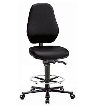 Laboratory chair Basic 2 with castors, black imitation leather, backrest 530 mm