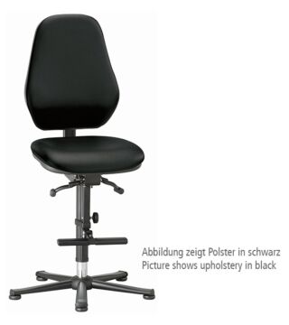 Laboratory chair Basic 3, with glider and climbing aid, black imitation leather, backrest 530 mm - Synchrontechnik