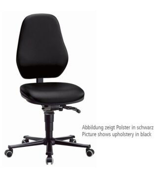 Laboratory chair Basic 2 with castors, black imitation leather, backrest 430 mm