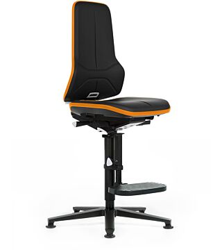 ESD work chair NEON 3 with glides and step-up aid, Duotec black, Flexband orange